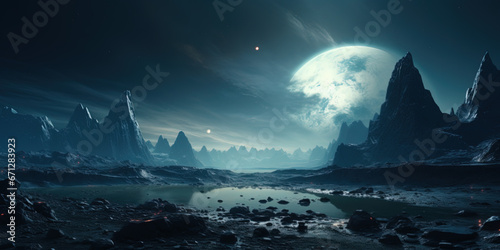 Space Art: Alien Planet - A Fantasy Landscape with blue skies and clouds