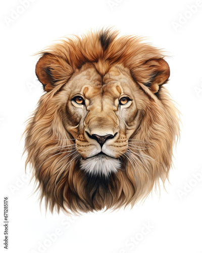 Lion of Judah Head  Majestic Christian Symbol on a Pure White Background.  Religion. 