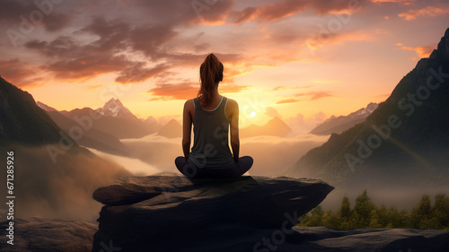 yoga and meditation over looking the mountains at sunset 