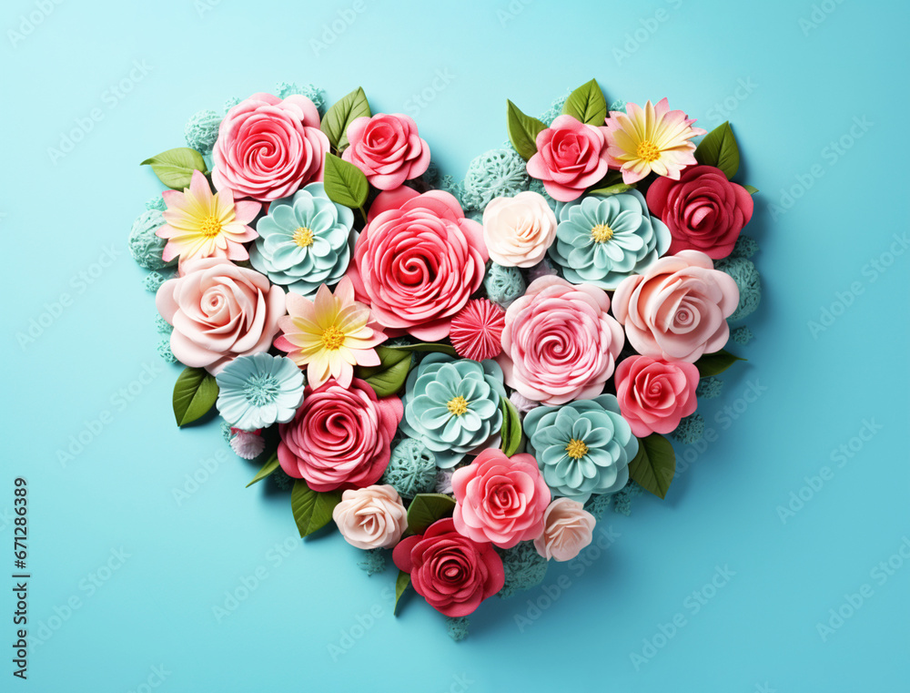 Flowers in the shape of a heart. Concept for Mother's Day, Valentine, wedding or anniversary design. Generative AI Flowers in the shape of a heart. Concept for Mother's Day, Valentine, wedding or anniversary design. Generative AI