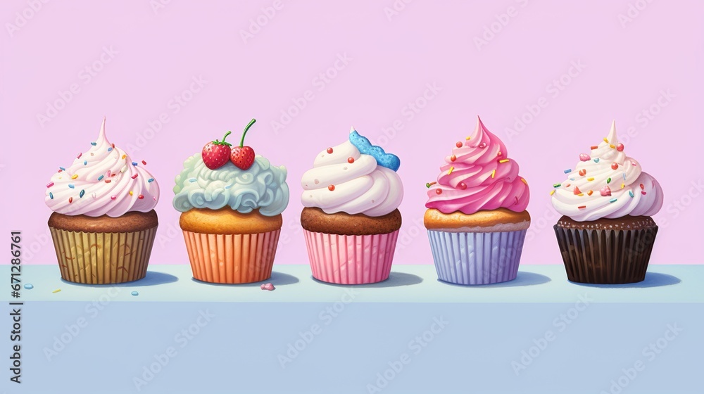 Very colorful cupcakes desserts background, generative ai Very colorful cupcakes desserts background, generative ai