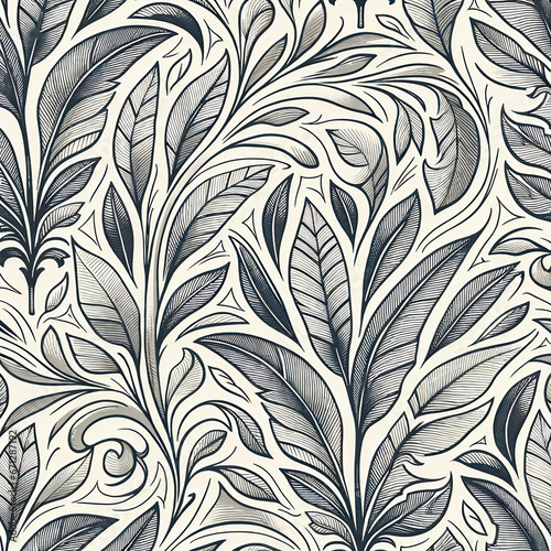 seamless floral pattern leaves pen drawing