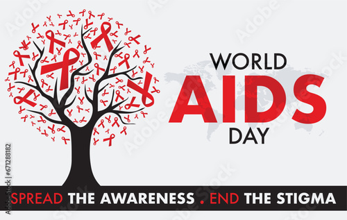 World AIDS Day 1 December , World Aids Day concept with shiny red ribbon of aids awareness