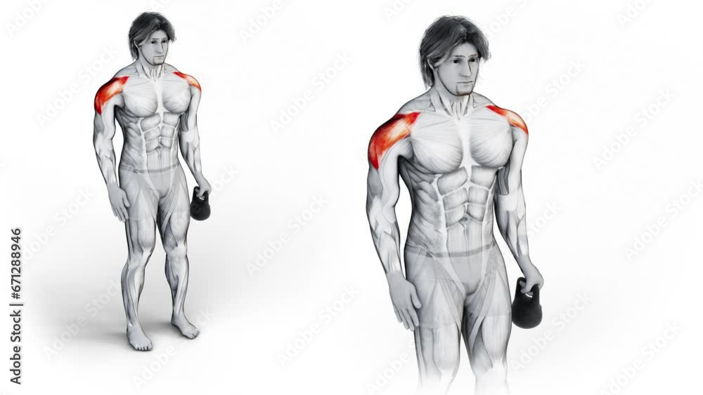 Shoulders- Kettlebell Long Lever Lateral Raise-3D (232)- Anatomy of ...