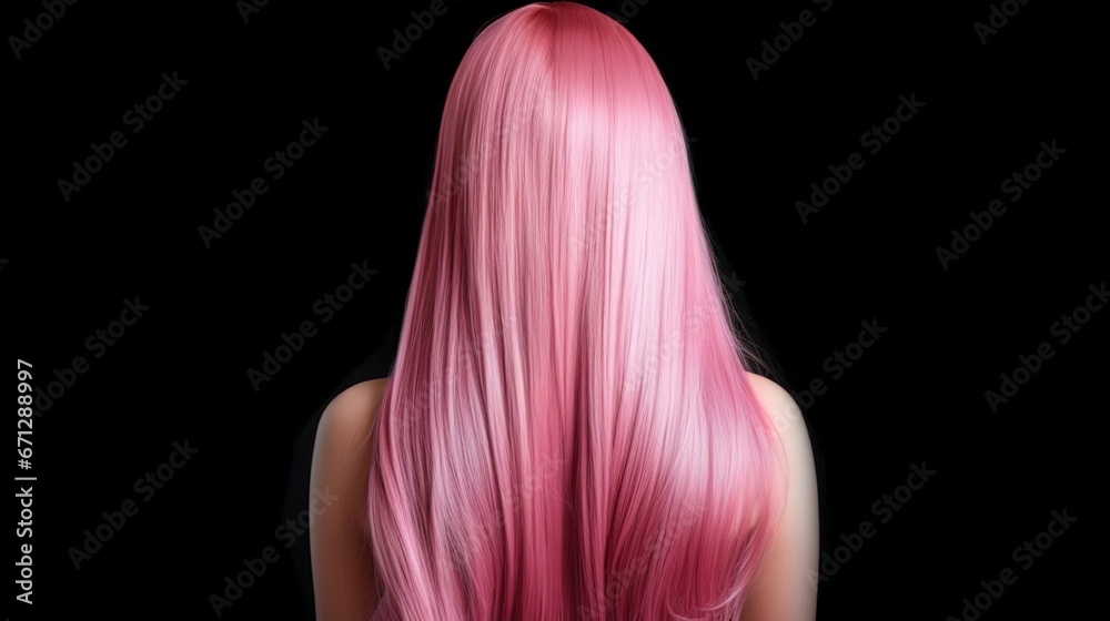 Long healthy pink colored woman hair, generative ai Long healthy pink colored woman hair, generative ai