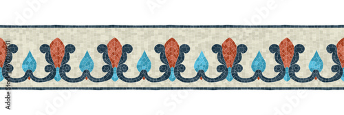 Horizontal border mosaic tiles, vector pattern