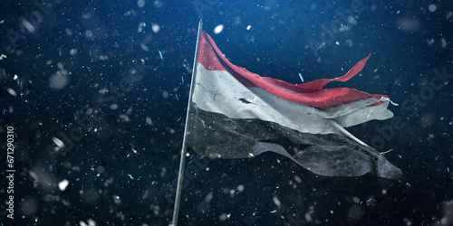  Yemen, Republic of Yemen flag, the torn flag waving in the wind and storm. 3D Design.