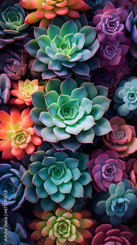 a variety of succulents - colourful succulent plant background 