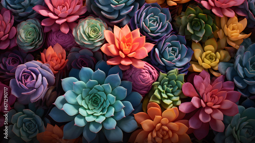 a variety of succulents - colourful succulent plant background  © fraudiana