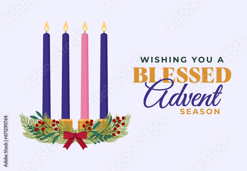Advent wreath, Catholic Christmas tradition - Flat Vector Illustration