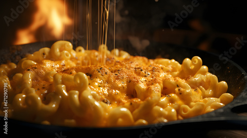 close up of cheesy creamy mac and cheese photo