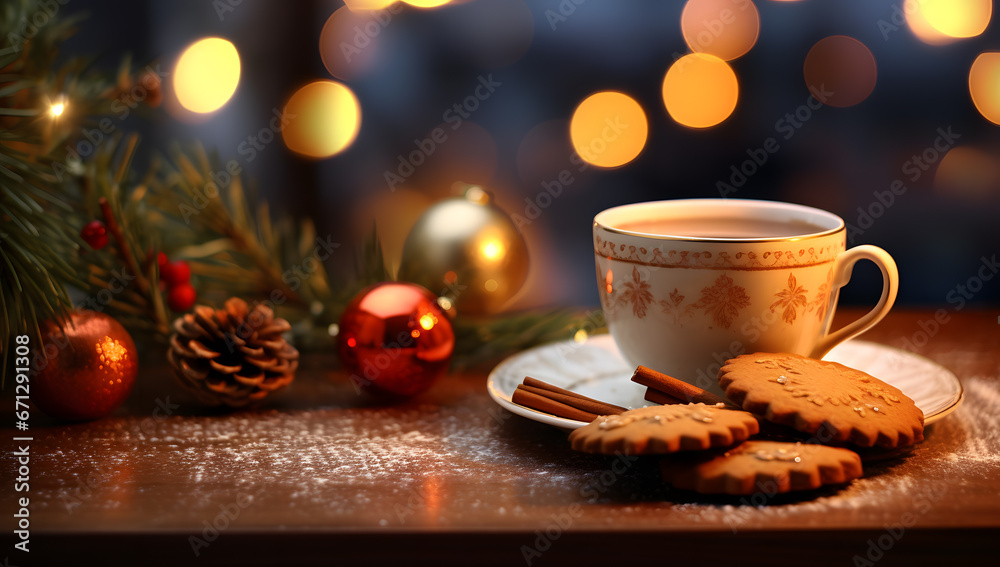 cup of coffee hot chocoalte with winter christmas decoration cup of coffee hot chocoalte with winter christmas decoration