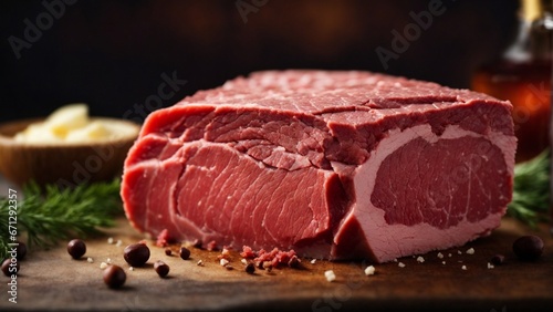 Close-up high-resolution image of raw red meat perfect for barbeque. Generative AI.