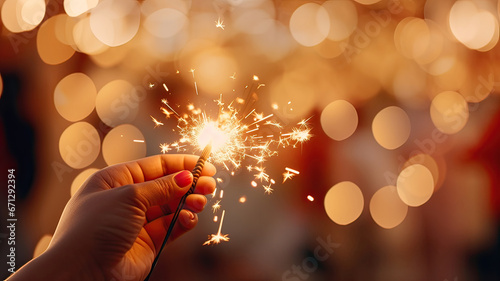 Glowing Hand with Sparkler in Bokeh Background