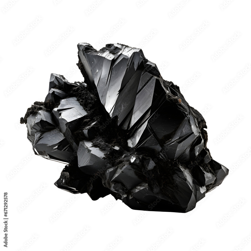 Black shungite gemstone isolated on white background, png