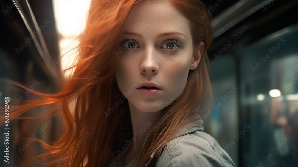 Closeup portrait beautiful redhead woman.