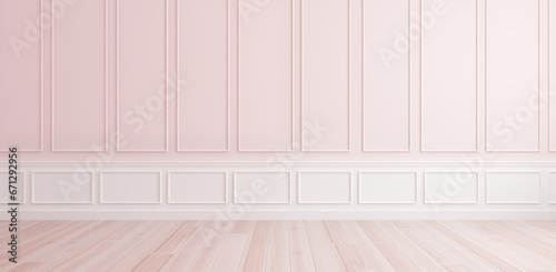 Elegant Pastel Pink Wall Paneling with Wooden Floor