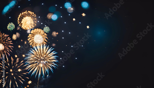Black background with blue fireworks at night for celebration 