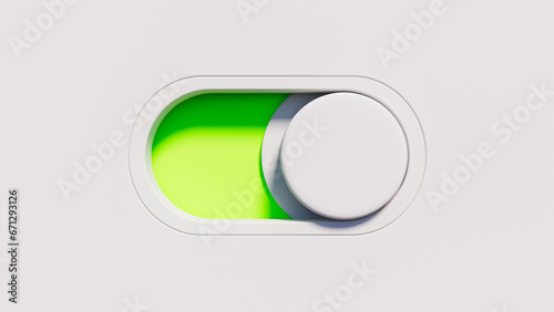 Round switch that with green color indicates on or active, technology and activation theme