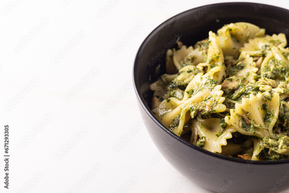 Mackerel pasta with basil. Balanced Mediterranean dish rich in omega 3. Mackerel pasta with basil. Balanced Mediterranean dish rich in omega 3.