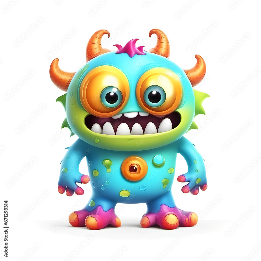 Fototapeta premium Cute Monster, Cartoon Animal Toy Character, Isolated On White Background