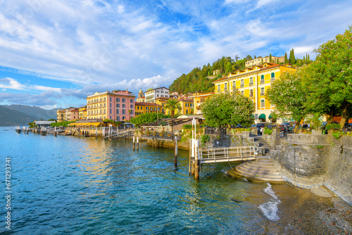 The colorful Italian village of Bellagio Italy on the shores of Lake Como at summer. photo