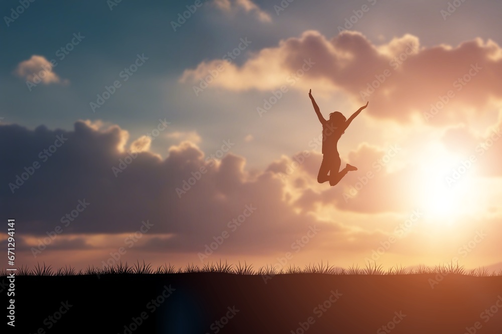 Person on sunset sky with number 2024 background, AI generated image Person on sunset sky with number 2024 background, AI generated image