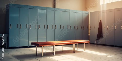 close up on red lockers in gym