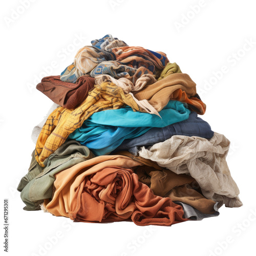 Pile of dirty laundry isolated on transparent background.