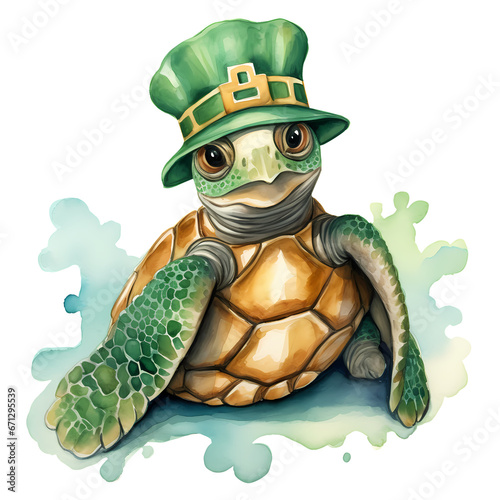 Watercolor Cute Sea Turtle St Patrick Clipart Illustration