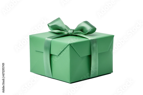 Green Gift box with Green ribbon isolated on transparent and white background. Png transparent. Side View. © Happy Stock
