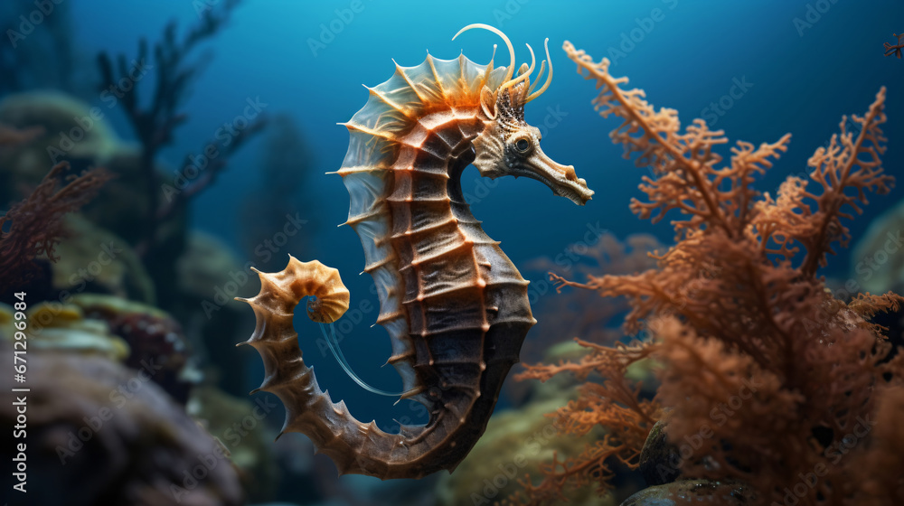 Exquisite aquatic equine  The Mediterranean Seahorse, Hippocampus guttulatus in its natural elegance