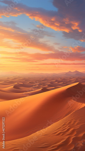 A painting of a sunset over a desert