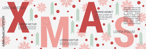 Merry Christmas and Happy New Year minimalistic style vector banner template. Flat design illustration with winter style elements