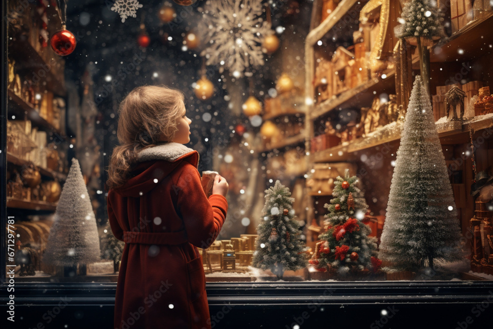 a cute girl in christmas night city