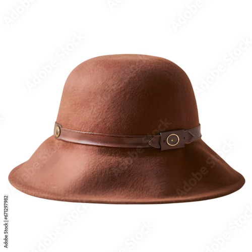 Women's Brown Cloche Hat IIllustration Art With a Transparent Background Generative AI.