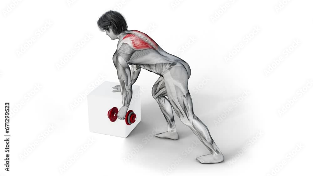 Traps (midback)Dumbbell Row Unilateral3D (503) Anatomy of fitness