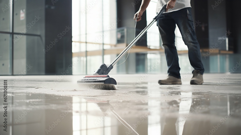 Fototapeta premium Clean Sweep: Close-up of Floor Being Cleaned with Mop. Generative ai