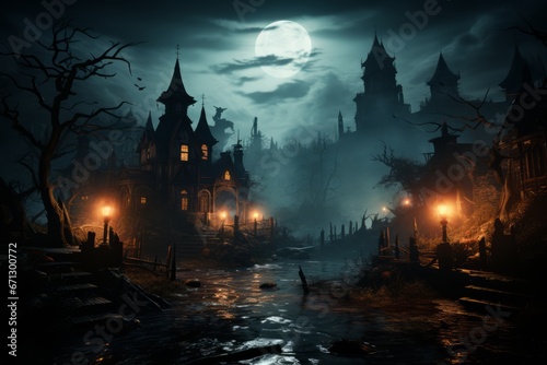 Halloween background spooky graveyard eerie mist chill