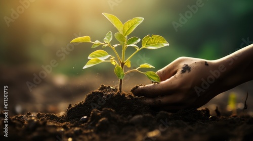 hold young tree ready to grow in fertile soil, prepare for plant and reduce global warming, Save world environment , save life, Plant a tree world environment day, sustainable , volunteer