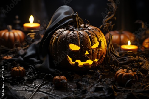 Halloween pumpkin spooky forest background dark