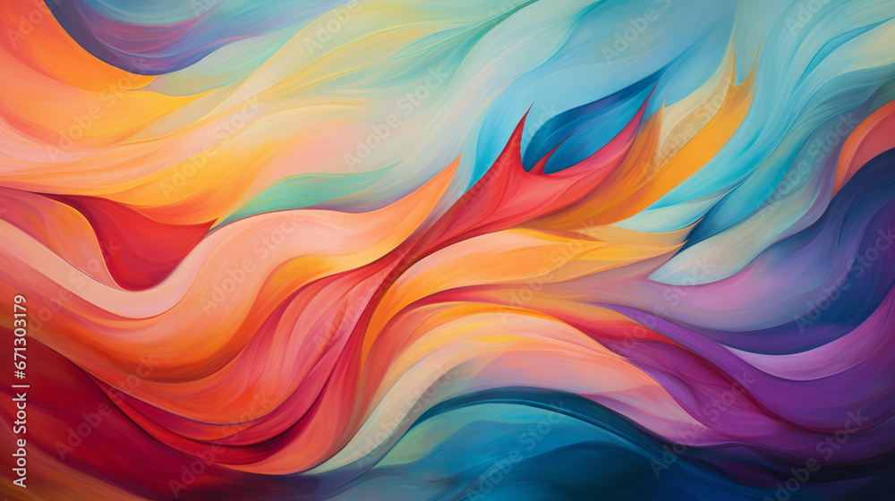 A painting of a multicolored wave of paint