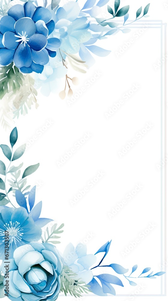 Blue flowers frame with room for text copy.