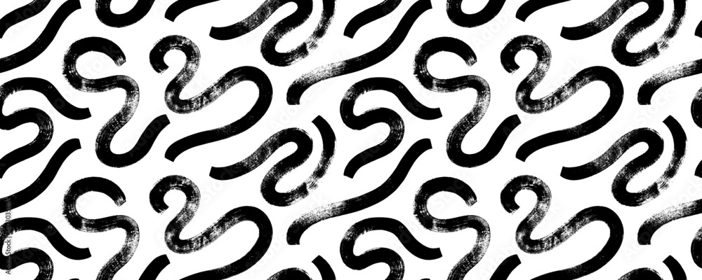 Bold brush curly lines seamless banner design.