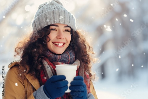 Woman in the Snow Wearing a...