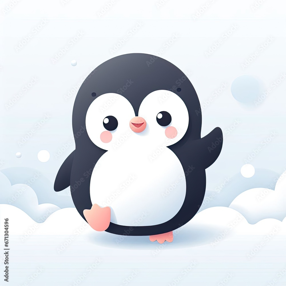 Naklejka premium Illustration cute penguin design character AI Generative