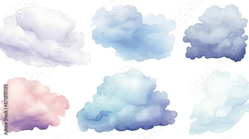 Abstract pattern of watercolor clouds on white backg