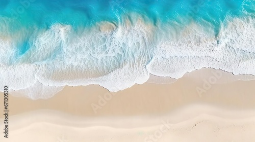 Aerial view with beach in wave of turquoise sea wate © Jodie