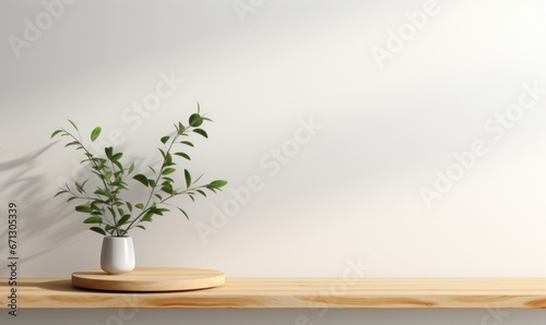 Realistic mockup podium with tropical scene for product display or showcase © Demolab