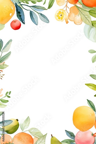 frame of tropical vintage Hawaiian style fruits and berries with room for text copy.